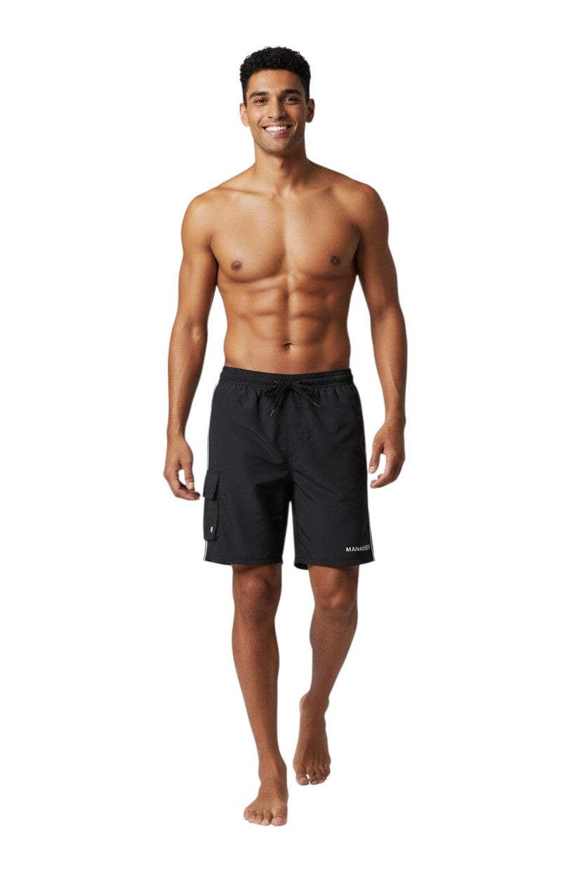 Kiefer Manager Board Short in black, shown on model