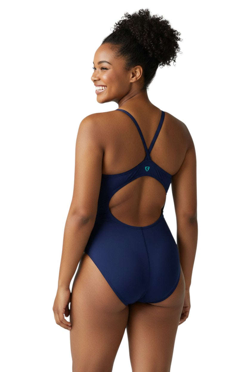 Kiefer Guard H-Back in navy, shown on model