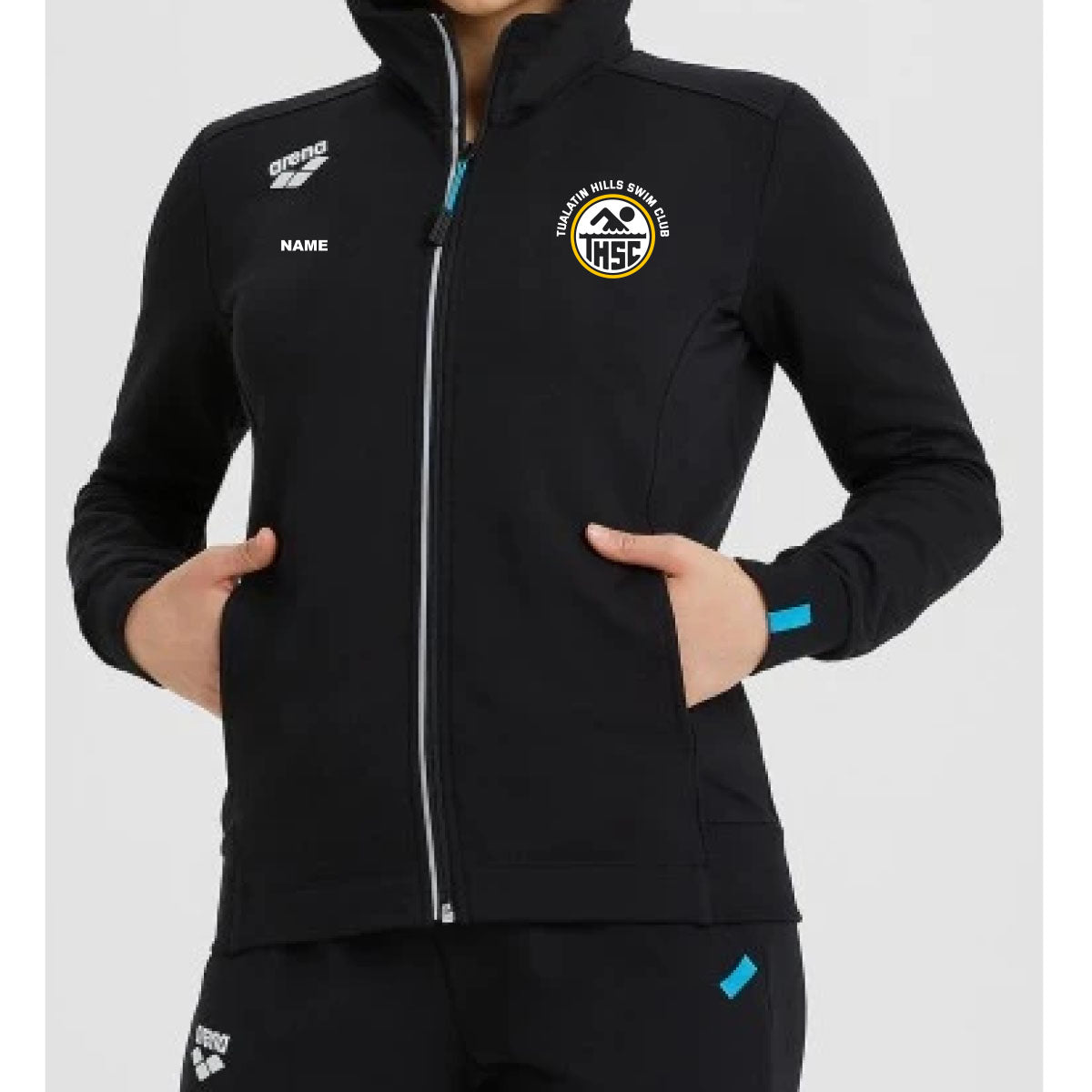Tualatin Hills Swim Club Arena Womens Team Hooded Jacket Panel-Black-Yes