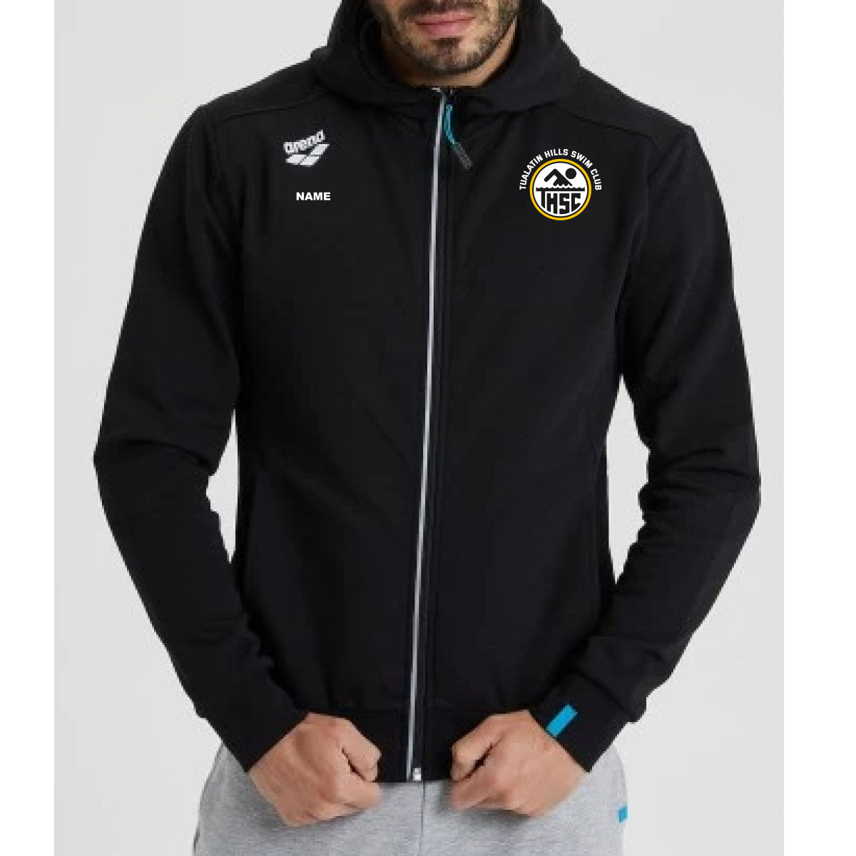 Tualatin Hills Swim Club Arena Unisex Team Hooded Jacket Panel-Black-Yes