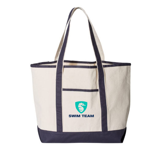 Kiefer Swim Team Q-Tees 34.6L Large Canvas Deluxe Tote - Natural/Navy