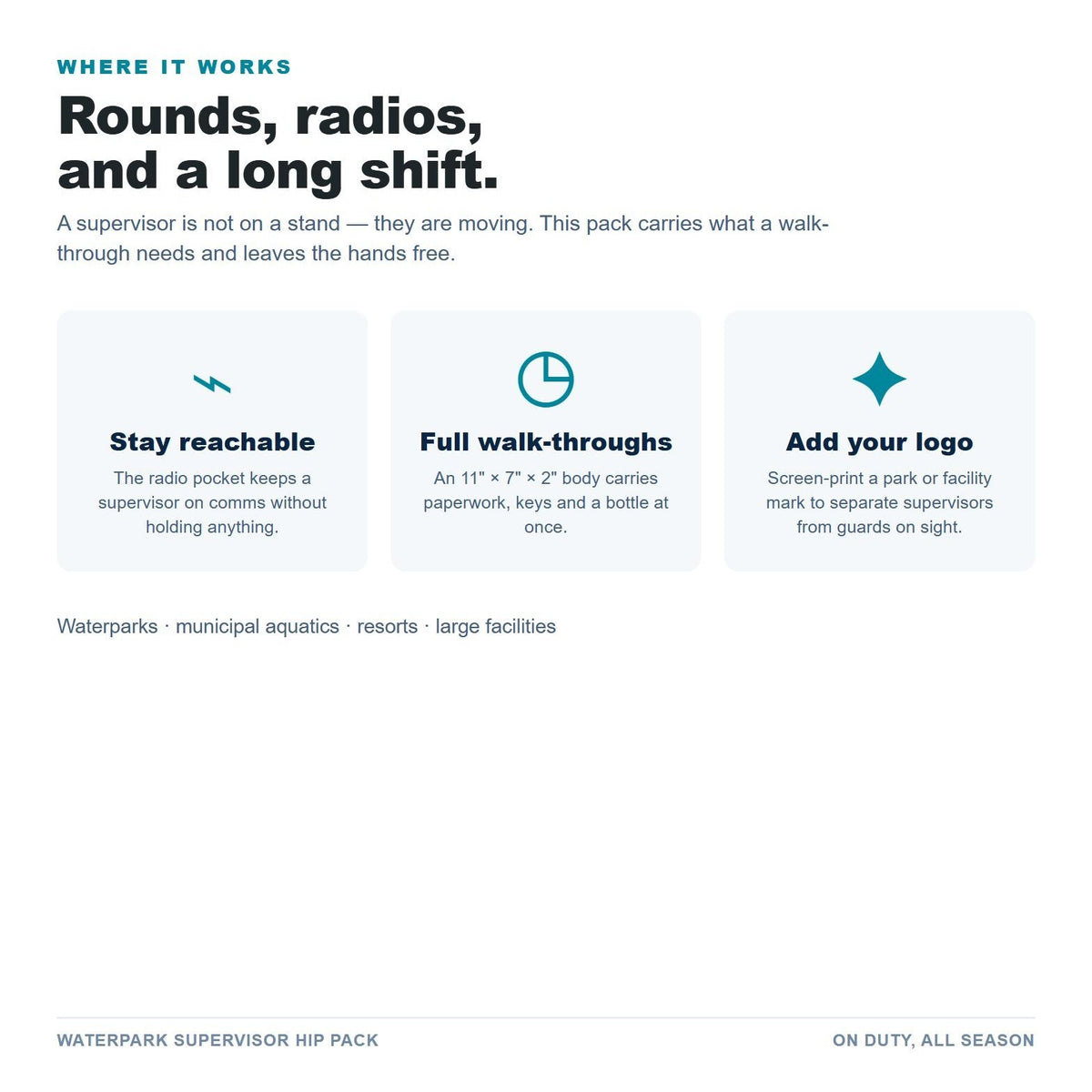 Waterpark Supervisor Hip Pack use cases