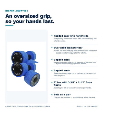 Kiefer Deluxe Mini Foam Water Dumbbells Pair features