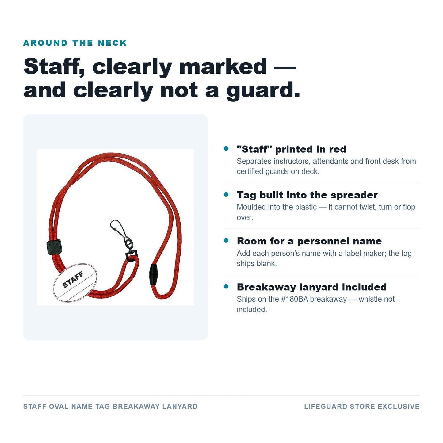 Staff Oval Name Tag Breakaway Lanyard features