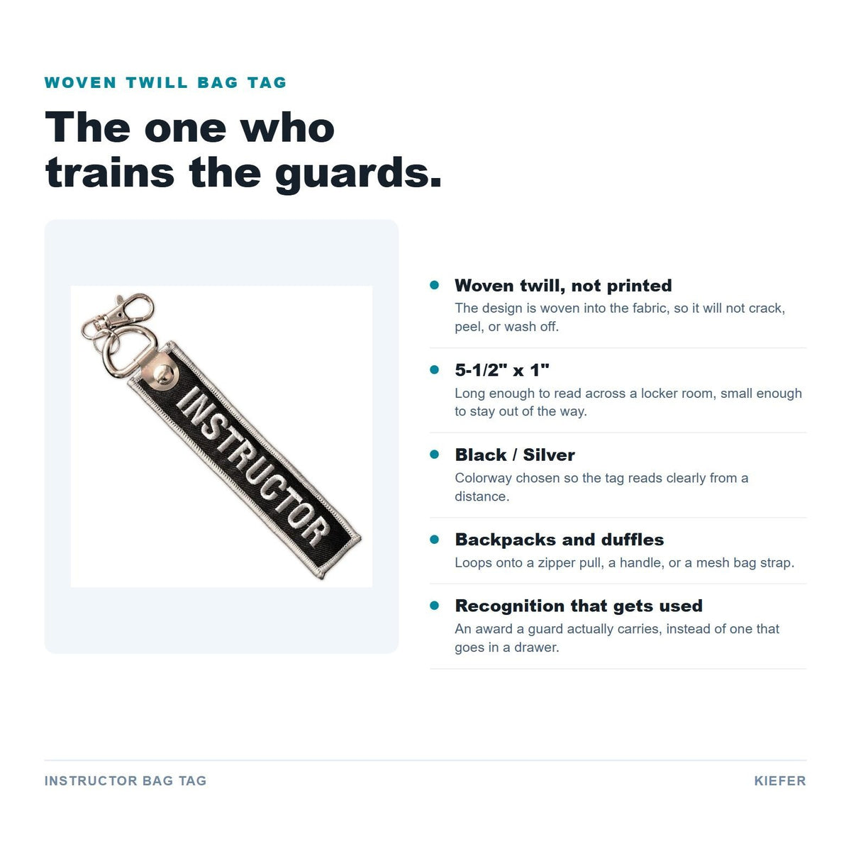 Instructor Bag Tag features
