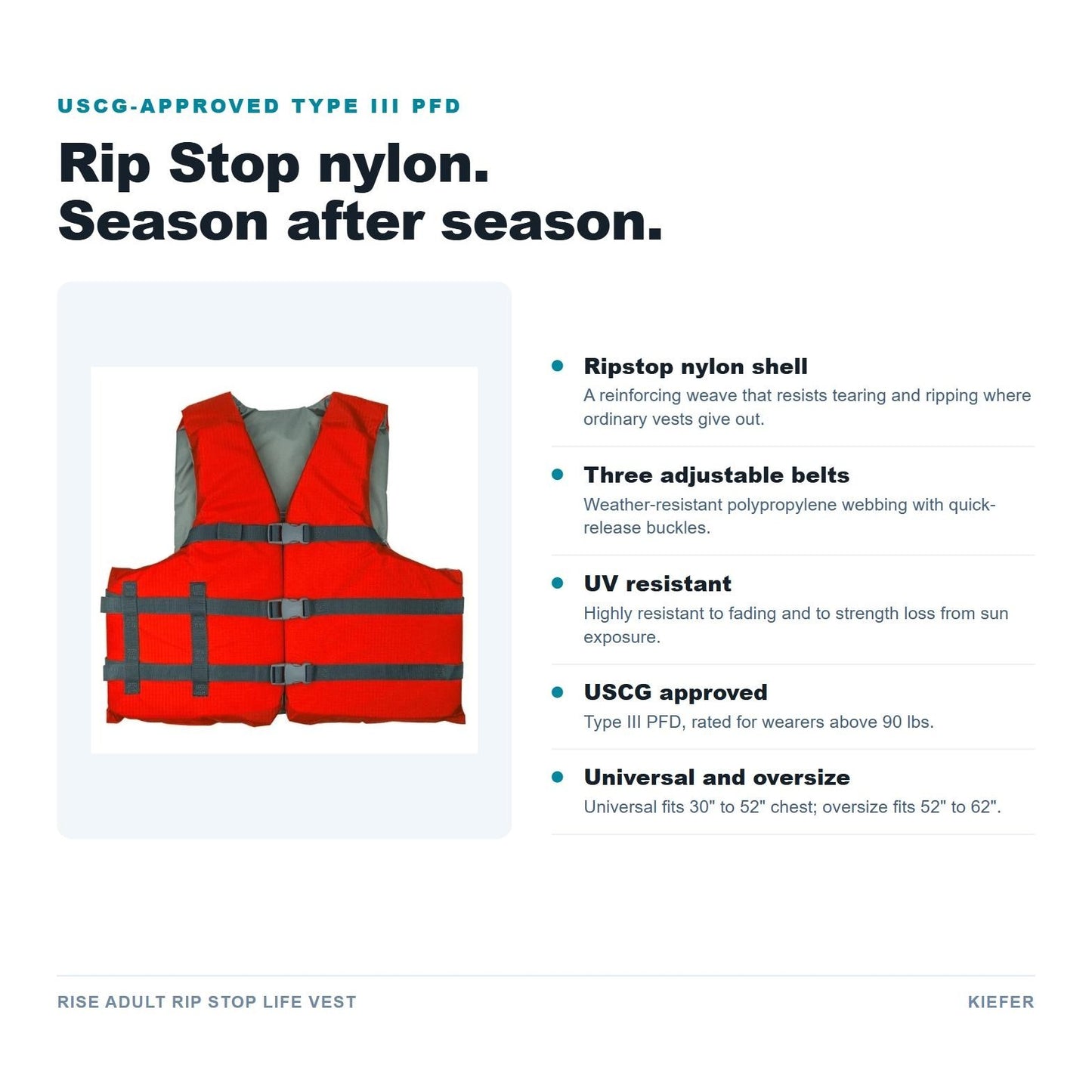 RISE Adult Rip Stop Life Vest features