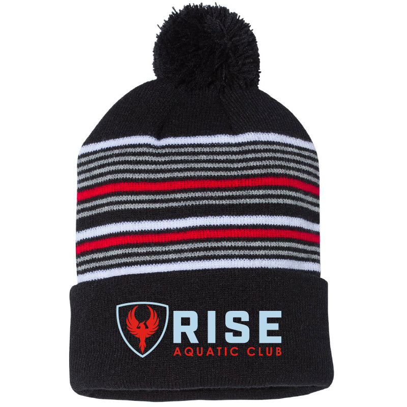 RISE Aquatic Club Pom Pom Beanie-Black/White/Grey/Red