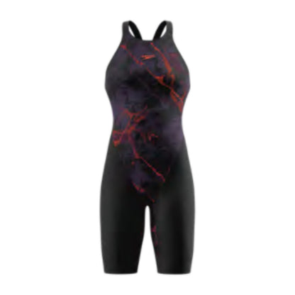 Speedo Fastskin LZR Pure Valor 2.0 Printed Openback Kneeskin - Black Ember/Black, front view