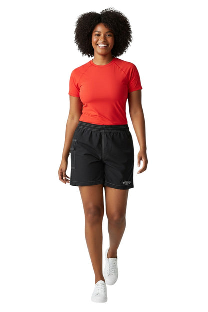 RISE Guard Flex Waterpark Board Short in black, shown on model