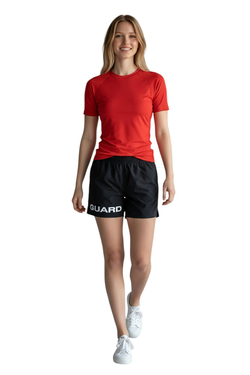 Kiefer 4-Way Stretch Unisex Lifeguard Deck Short in black, shown on model