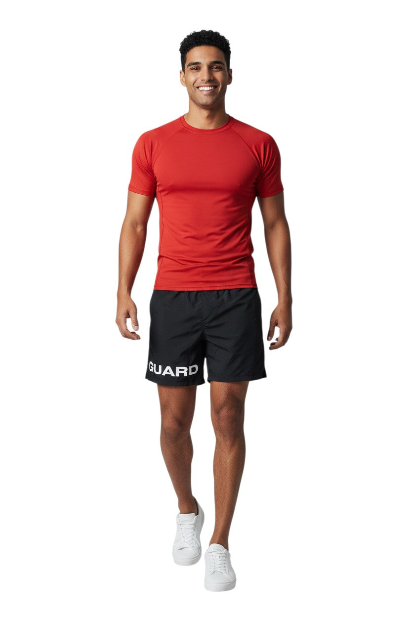 Kiefer 4-Way Stretch Unisex Lifeguard Deck Short in black, shown on model