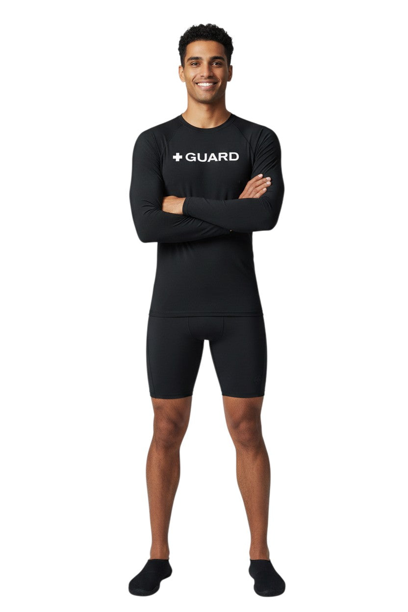 Kiefer Guard Long Sleeve Crewneck Rashguard in black, shown on model