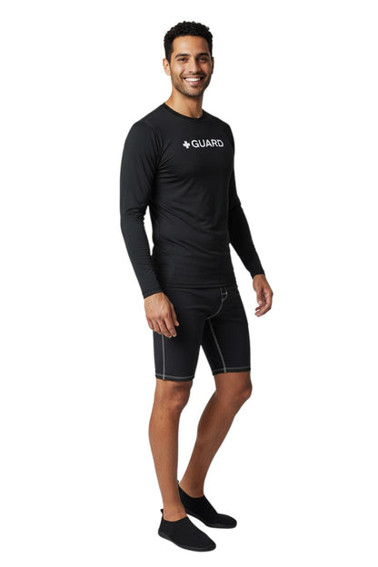 Kiefer Guard Long Sleeve Crewneck Rashguard in black, shown on model