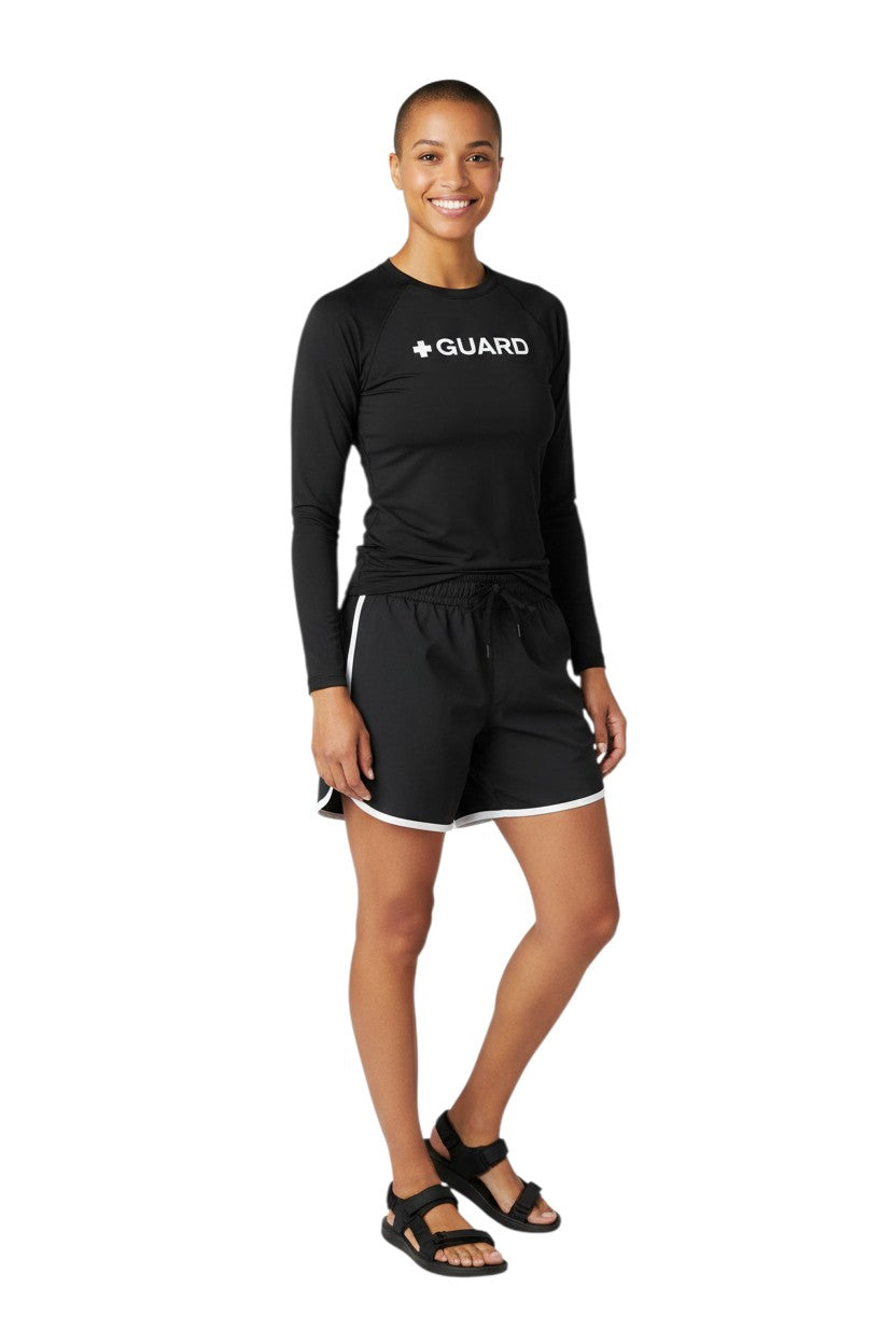 Kiefer Guard Long Sleeve Crewneck Rashguard in black, shown on model