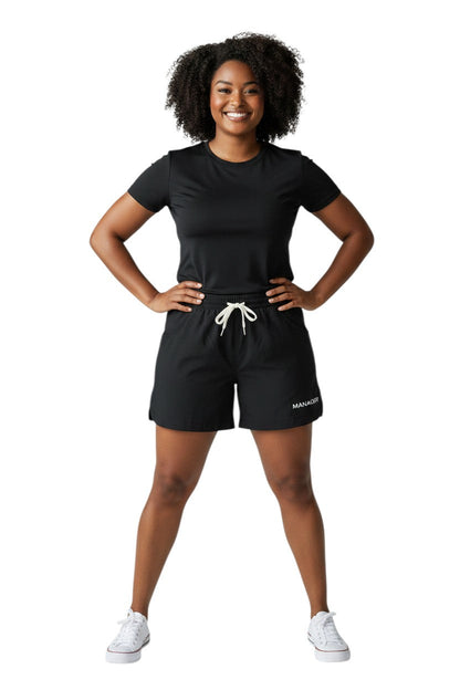 RISE Manager Female Roll Short in black, shown on model