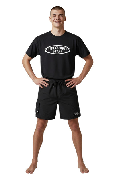 RISE Staff Male Flex Board Short in black, shown on model