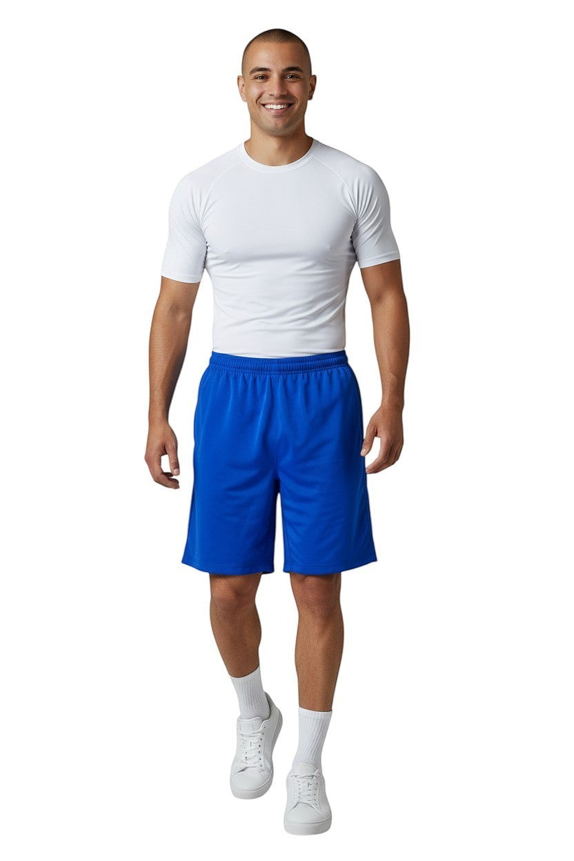 RISE Solid Male Flex Board Short in blue, shown on model