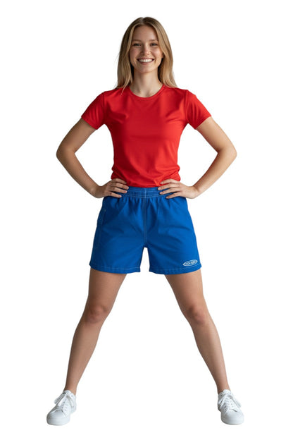 RISE Guard Flex Waterpark Board Short in blue, shown on model