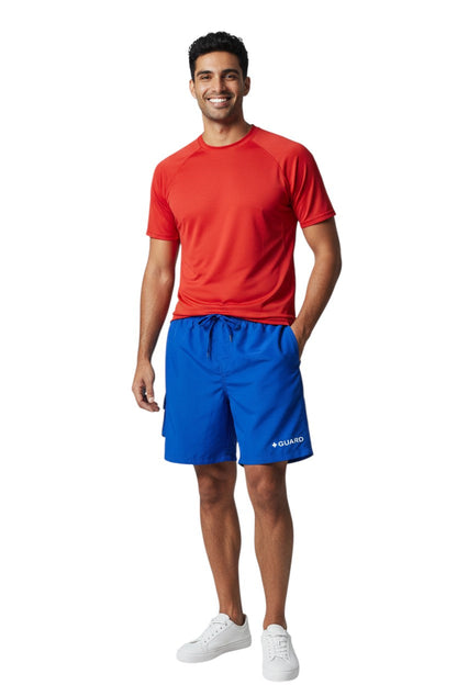 Kiefer Guard Board Short in blue, shown on model