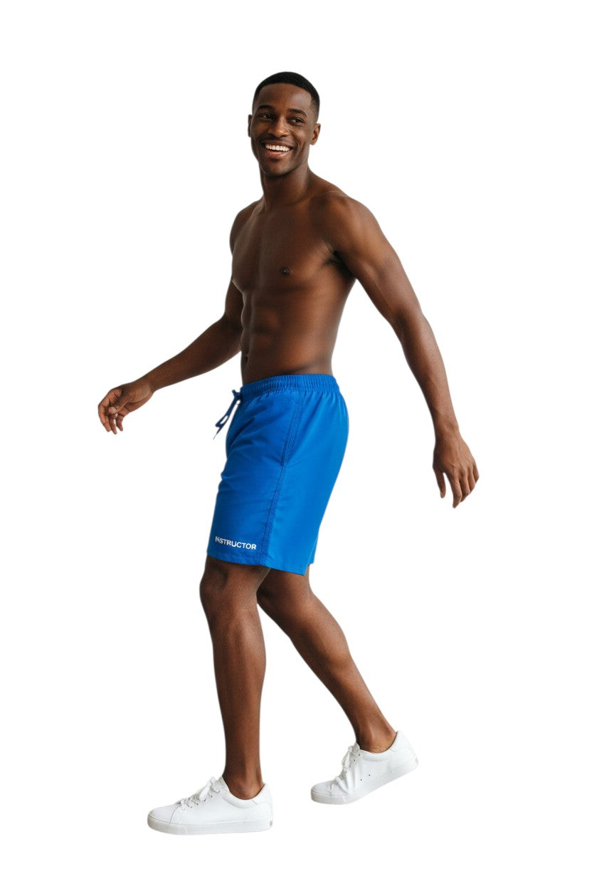Kiefer Instructor Board Short in blue, shown on model