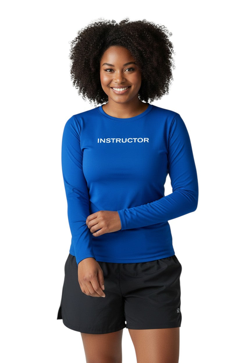 Kiefer Instructor L/S Crewneck Rashguard in blue, shown on model