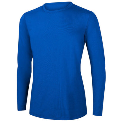 Kiefer blue long sleeve crewneck rashguard made of poly-spandex blend with UPF50+ UV protection.