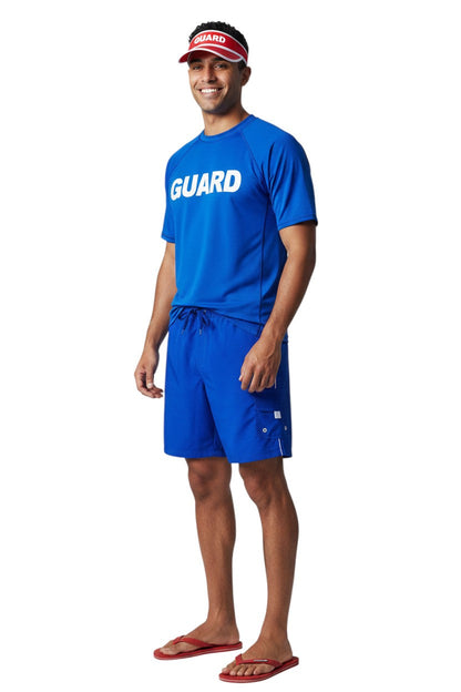 RISE Staff Male Flex Board Short in blue, shown on model