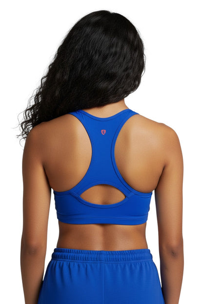 Kiefer Guard Racer Back Top in blue, shown on model