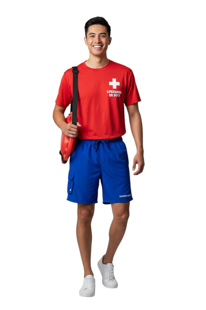 Kiefer Supervisor Board Short in blue, shown on model