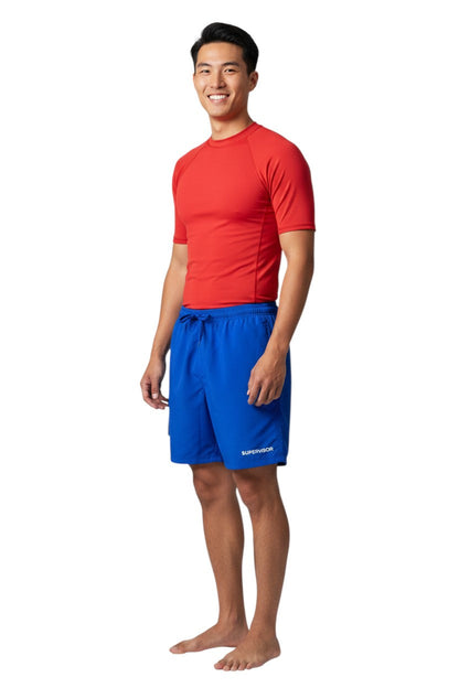 Kiefer Supervisor Board Short in blue, shown on model