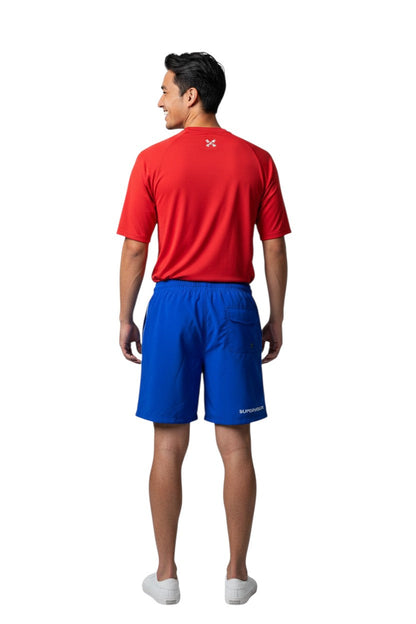 Kiefer Supervisor Board Short in blue, shown on model