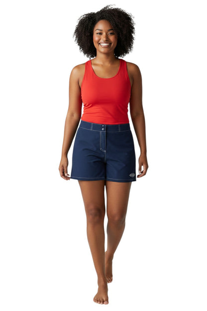 Navy blue polyester-spandex Guard Flex shorts with white contrast stitching and Guard logo.