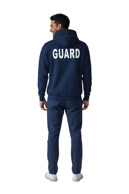 Kiefer RISE Guard Zip Hoodie in navy blue, cotton-polyester blend with white GUARD logo on back.