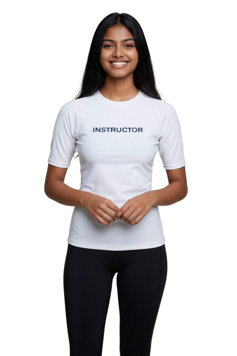 Kiefer Instructor S/S Crewneck Rashguard in white, shown on model