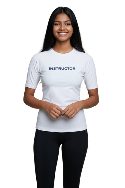Kiefer Instructor S/S Crewneck Rashguard in white, shown on model