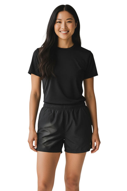 Kiefer 4-Way Unisex Deck Short Solid in black, shown on model