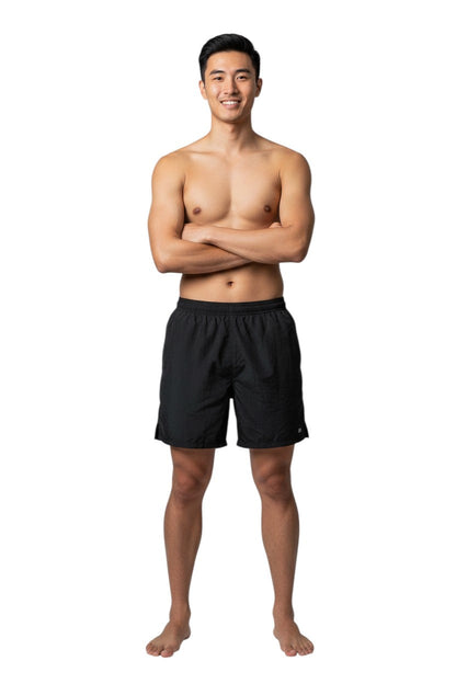 Kiefer 4-Way Unisex Deck Short Solid in black, shown on model