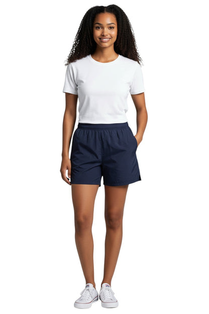 Kiefer 4-Way Unisex Deck Short Solid in navy blue, shown on model