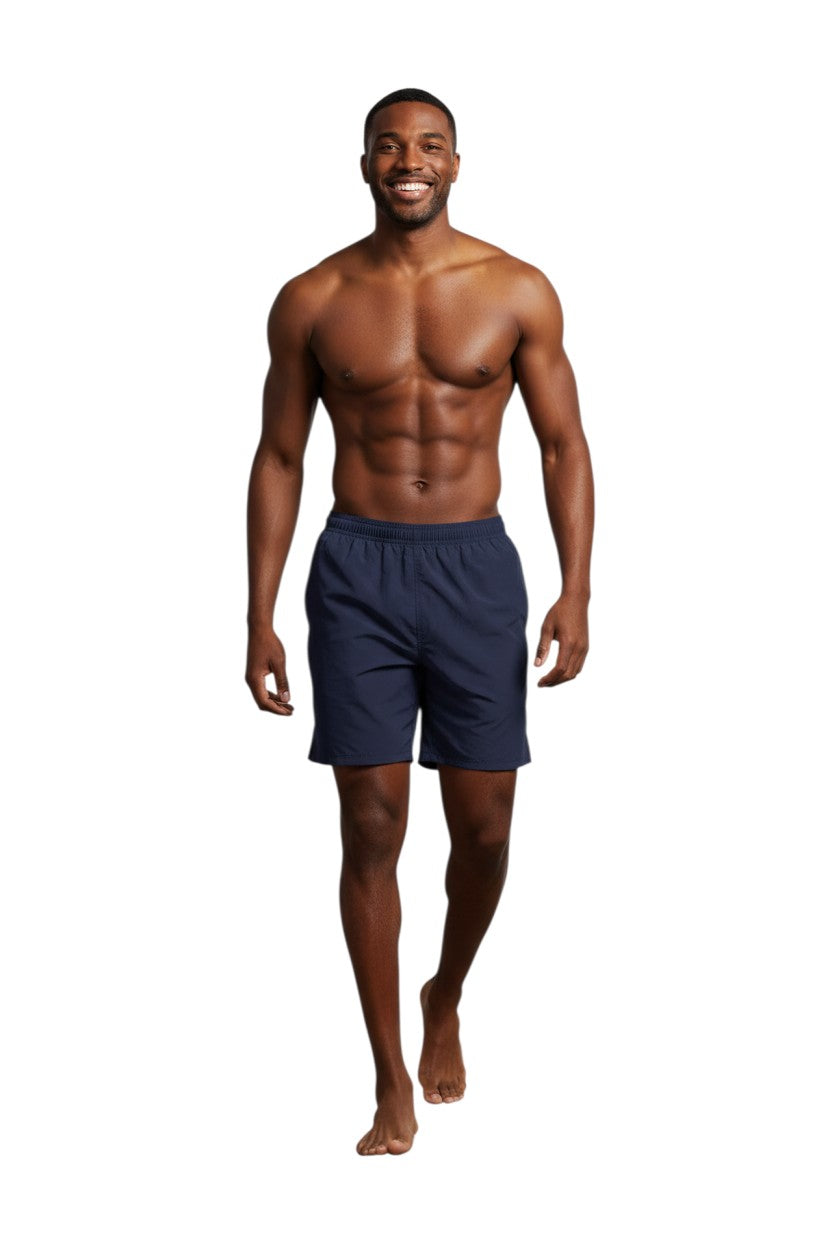 Kiefer 4-Way Unisex Deck Short Solid in navy blue, shown on model