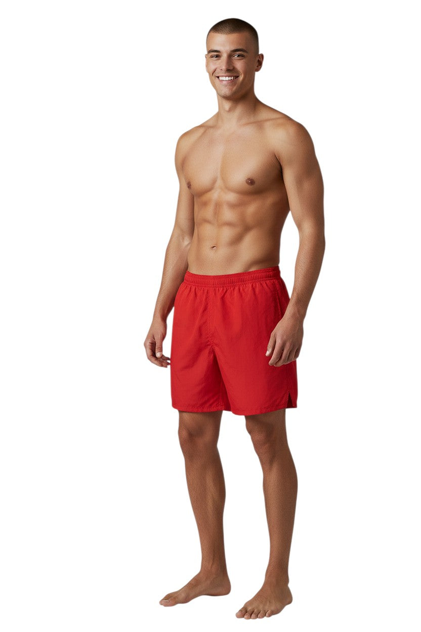 Kiefer 4-Way Unisex Deck Short Solid in red, shown on model