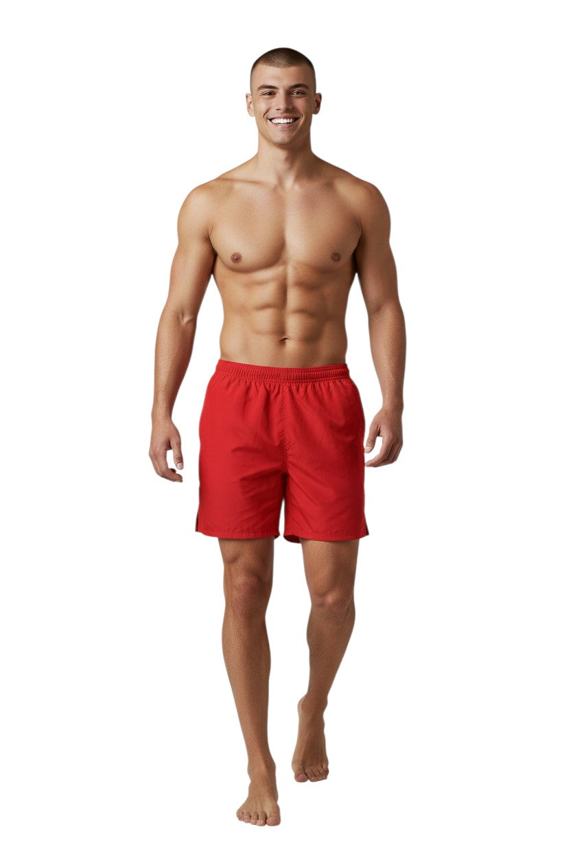 Kiefer 4-Way Unisex Deck Short Solid in red, shown on model