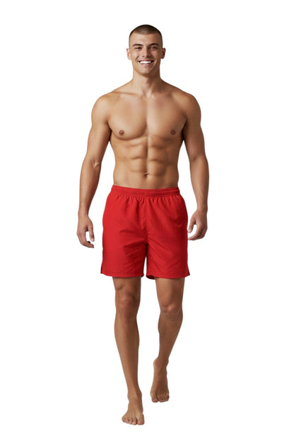 Kiefer 4-Way Unisex Deck Short Solid in red, shown on model