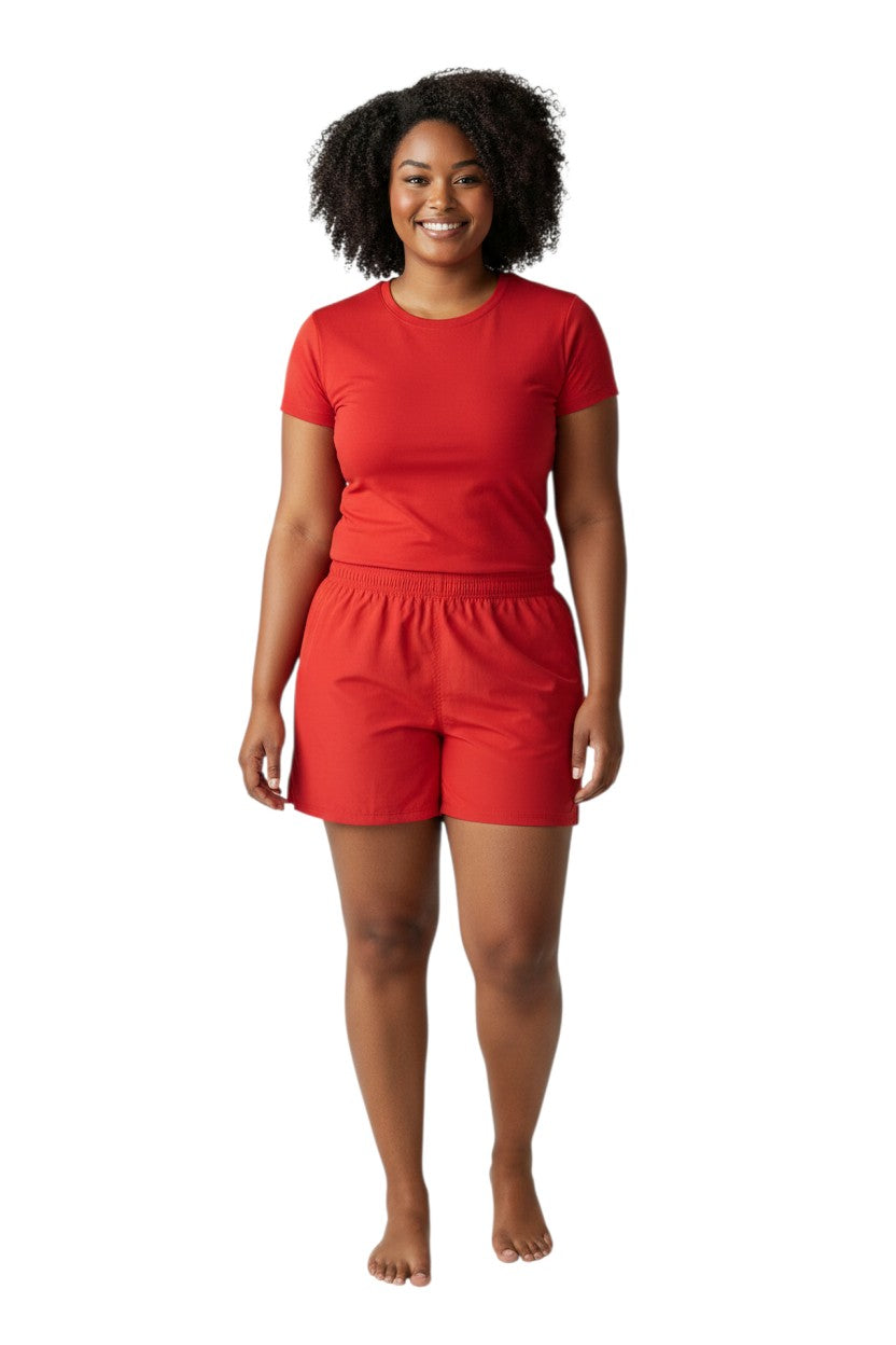 Kiefer 4-Way Unisex Deck Short Solid in red, shown on model