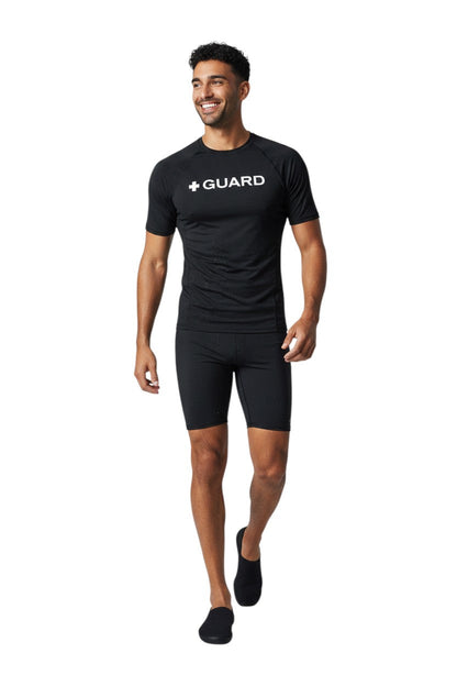 Kiefer Guard Short Sleeve Crewneck Rashguard in black, shown on model