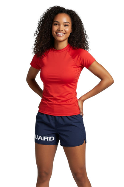 Kiefer 4-Way Stretch Unisex Lifeguard Deck Short in navy, shown on model
