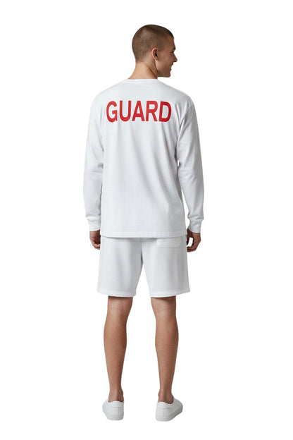 Kiefer Long Sleeve Guard Tee in white, shown on model