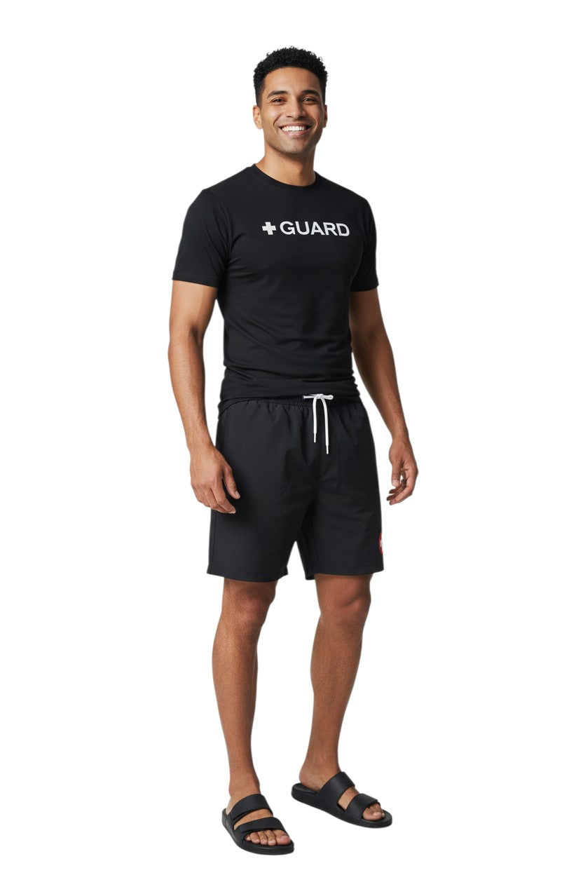 Kiefer Guard Short Sleeve Crewneck Rashguard in black, shown on model
