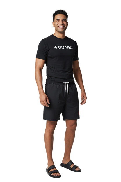 Kiefer Guard Short Sleeve Crewneck Rashguard in black, shown on model