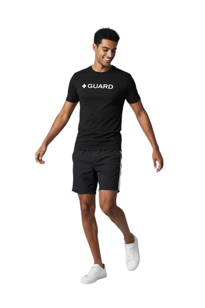 Kiefer Guard Short Sleeve Crewneck Rashguard in black, shown on model