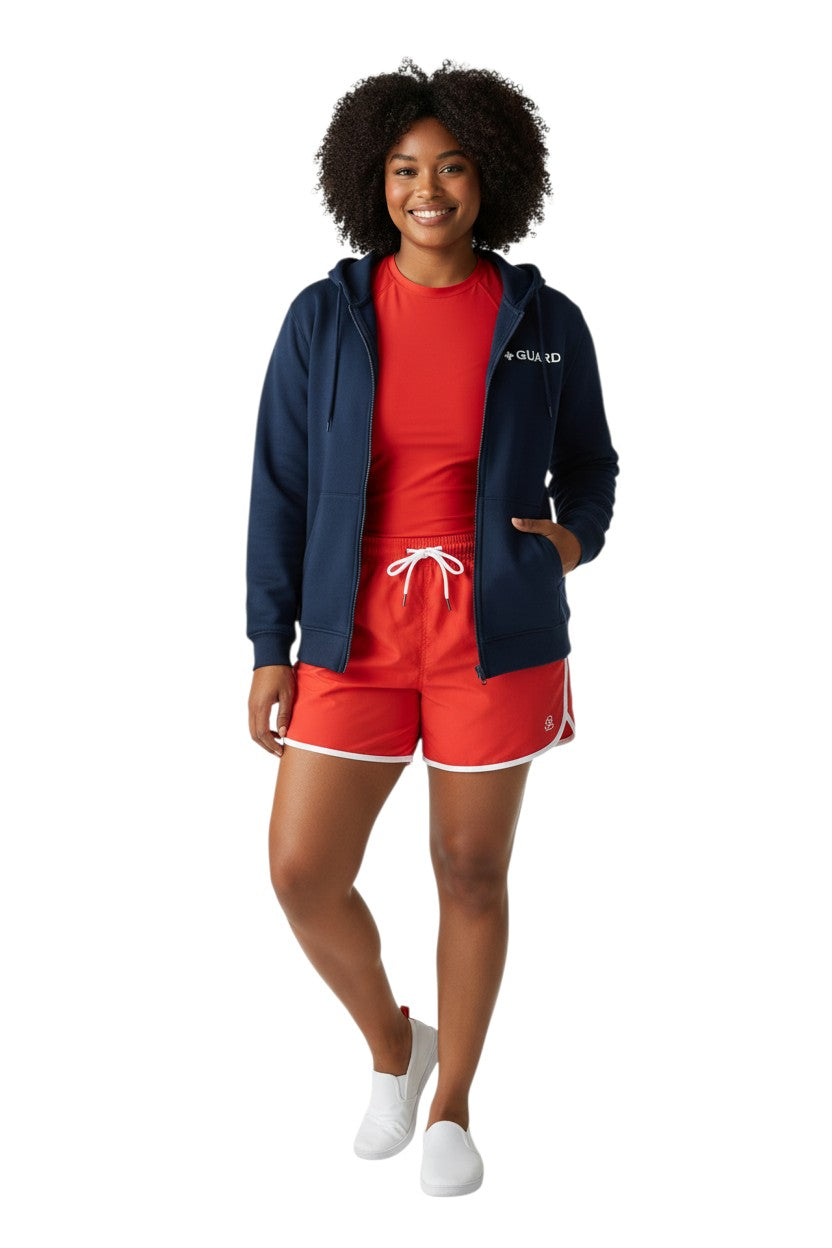 Kiefer Guard Zip Hoodie in navy blue, made of cotton-polyester blend with a front GUARD logo and full zip.